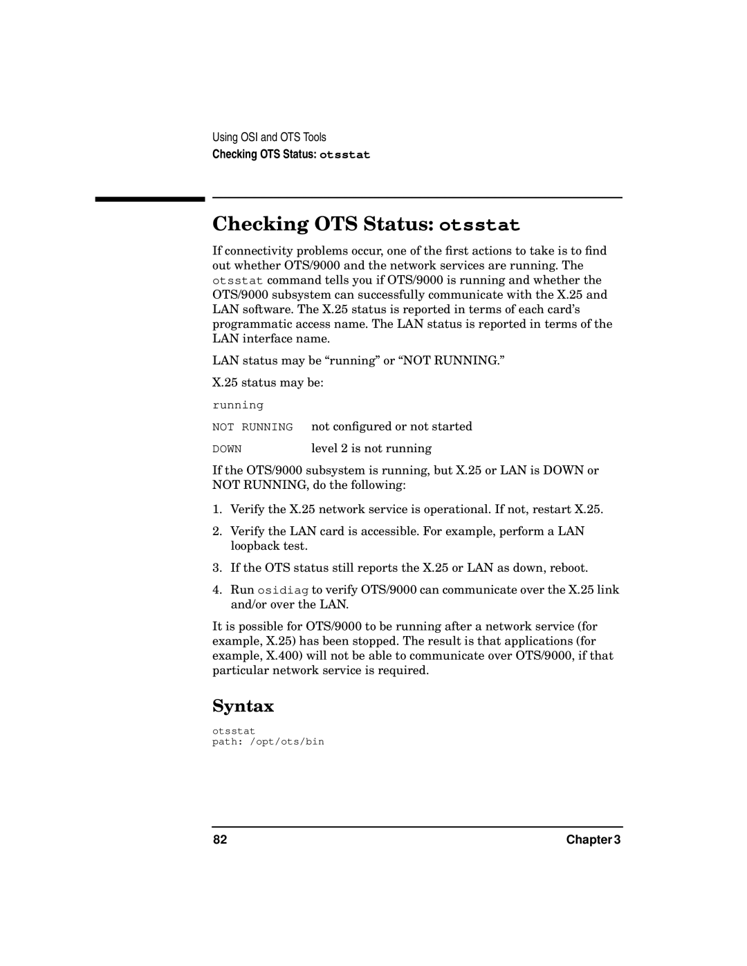 HP UX 11i v2 Networking Software manual Checking OTS Status otsstat 