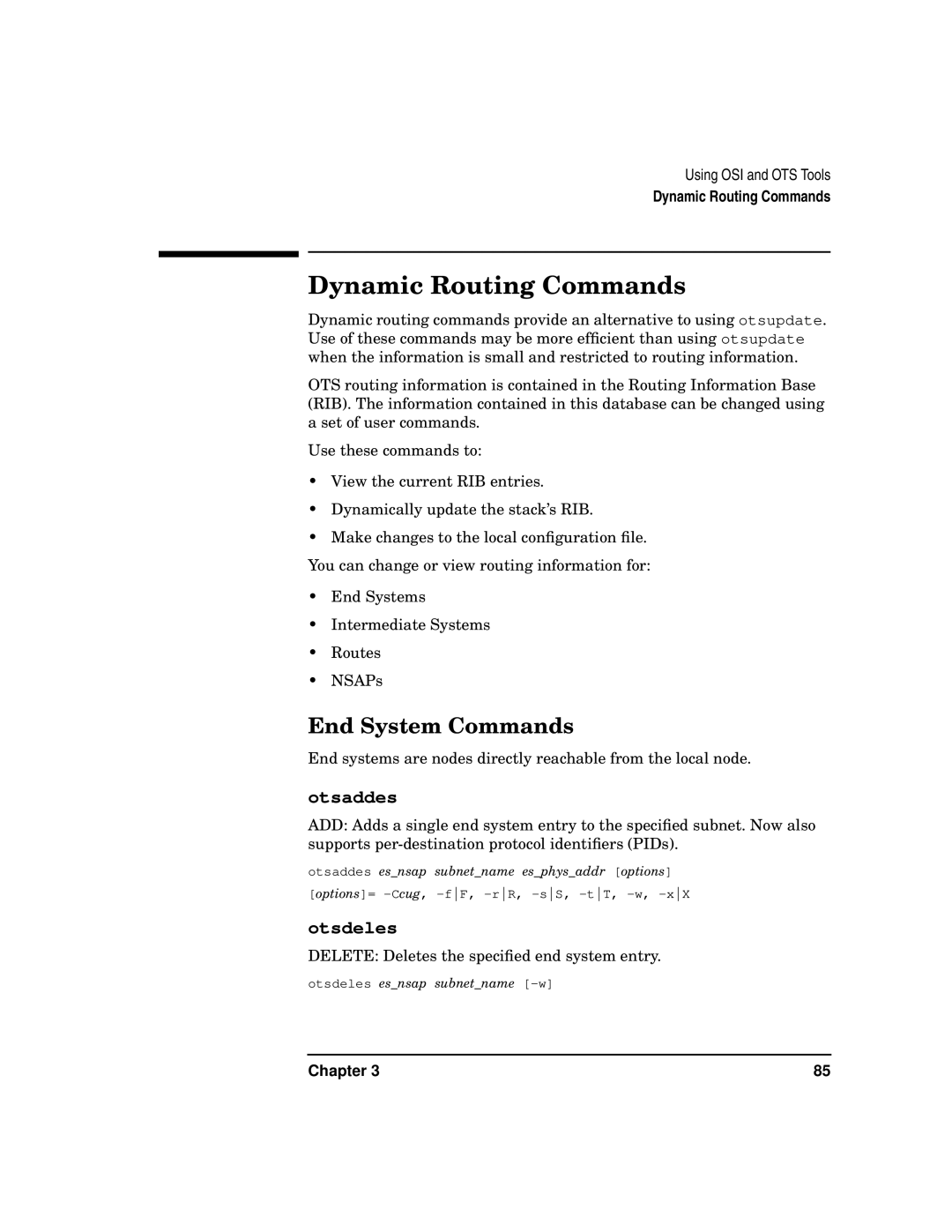 HP UX 11i v2 Networking Software manual Dynamic Routing Commands, End System Commands 