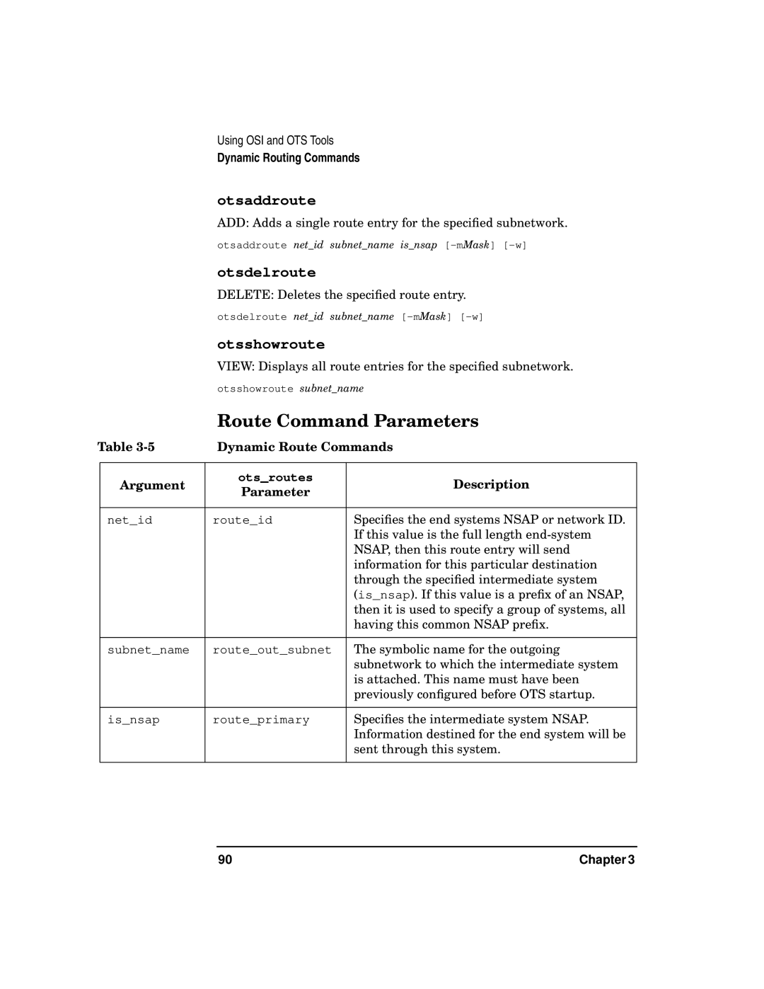 HP UX 11i v2 Networking Software manual Route Command Parameters, Dynamic Route Commands 