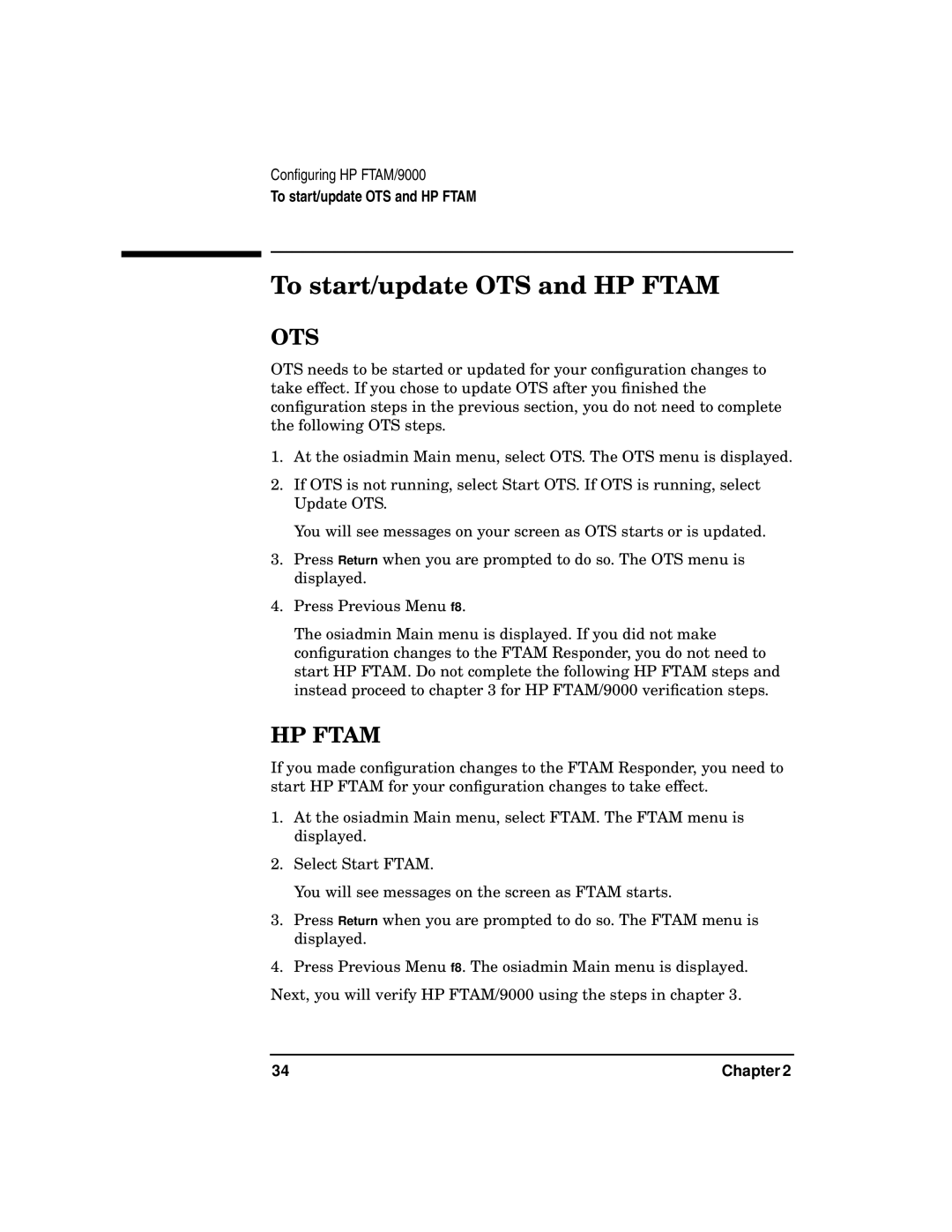 HP UX 11i v2 Networking Software manual To start/update OTS and HP Ftam, Ots 