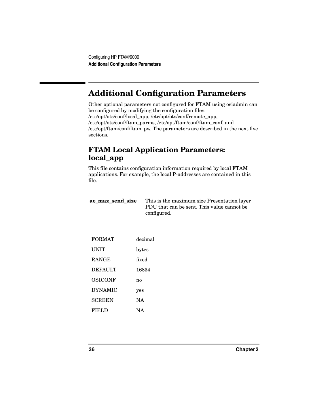 HP UX 11i v2 Networking Software manual Additional Conﬁguration Parameters, Ftam Local Application Parameters localapp 