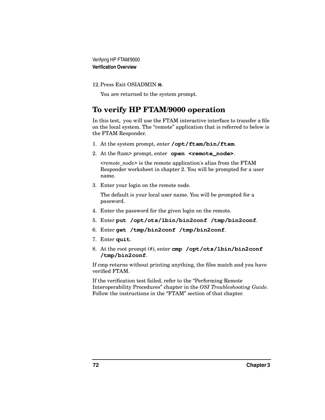 HP UX 11i v2 Networking Software manual To verify HP FTAM/9000 operation 