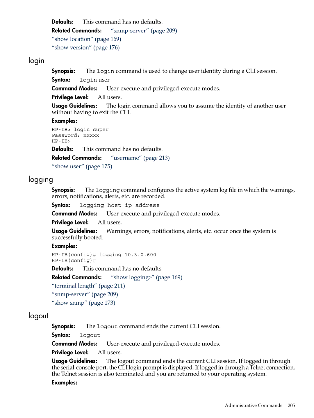 HP UX 11i v2 Networking Software manual Login, Logging, Logout, Synopsis The logout command ends the current CLI session 