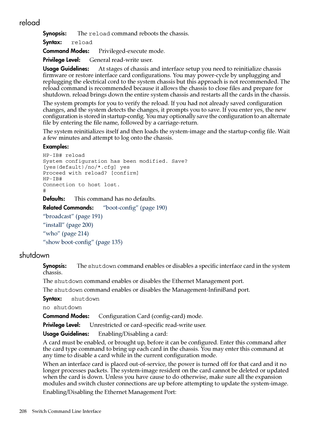 HP UX 11i v2 Networking Software manual Reload, Synopsis The reload command reboots the chassis, Syntax reload 