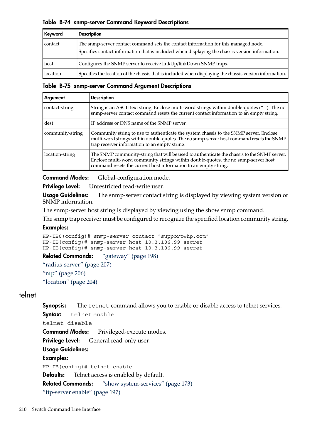 HP UX 11i v2 Networking Software manual Telnet, Table B-74 Snmp-server Command Keyword Descriptions 