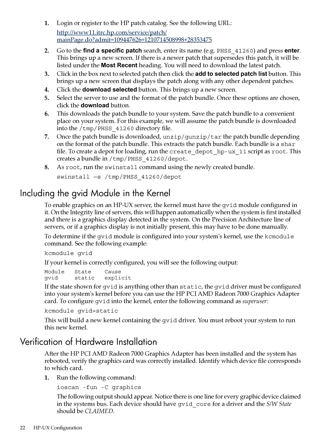 HP UX 11i v2 Networking Software manual Including the gvid Module in the Kernel, Verification of Hardware Installation 