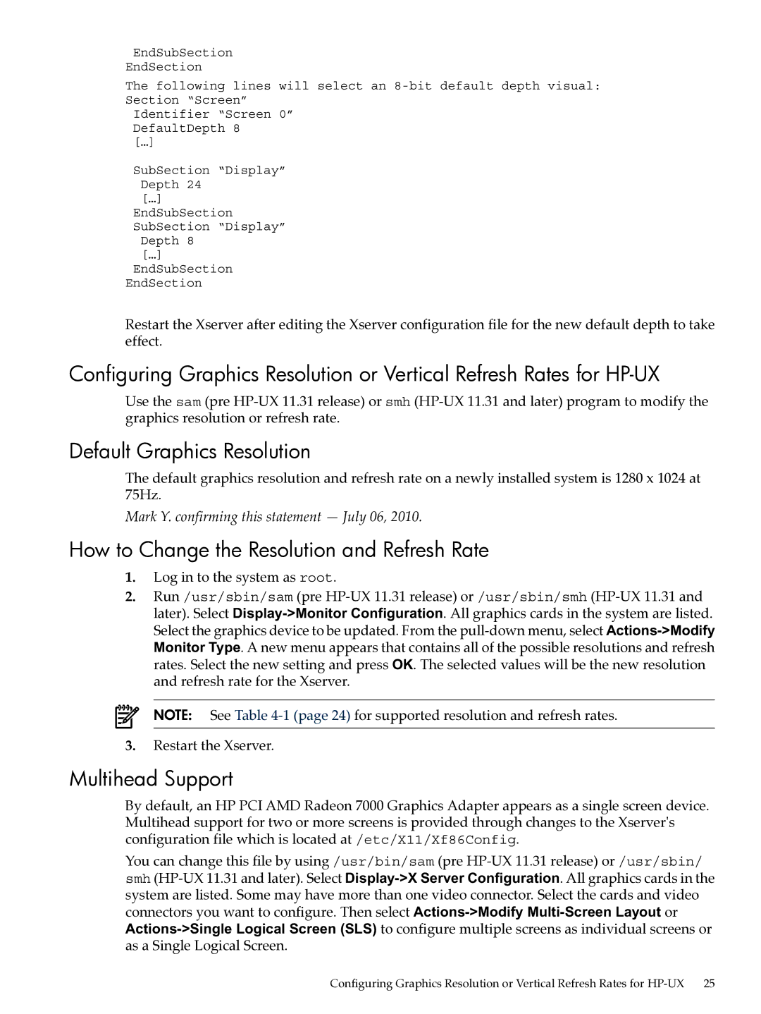 HP UX 11i v2 Networking Software manual Default Graphics Resolution, How to Change the Resolution and Refresh Rate 