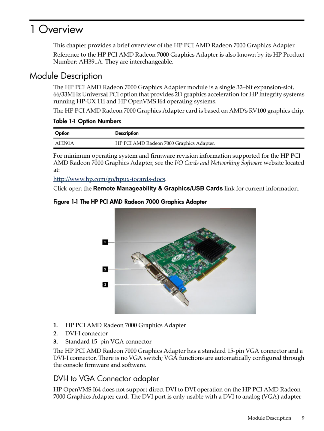 HP UX 11i v2 Networking Software manual Overview, Module Description, Option Numbers 