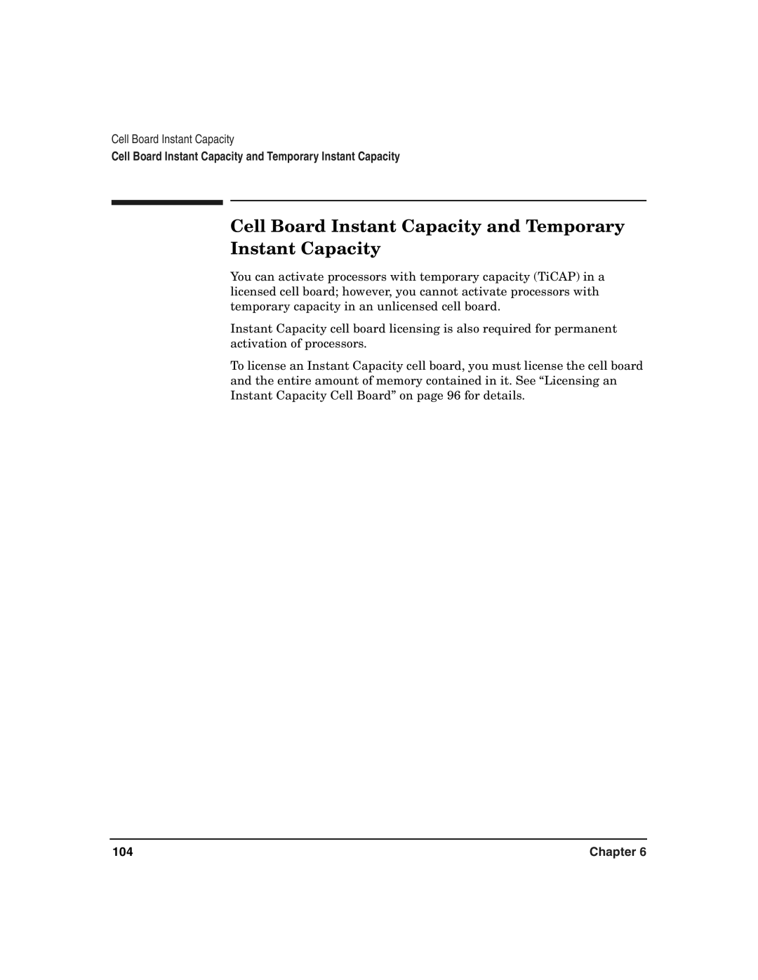 HP UX 11i v2 manual Cell Board Instant Capacity and Temporary, 104 