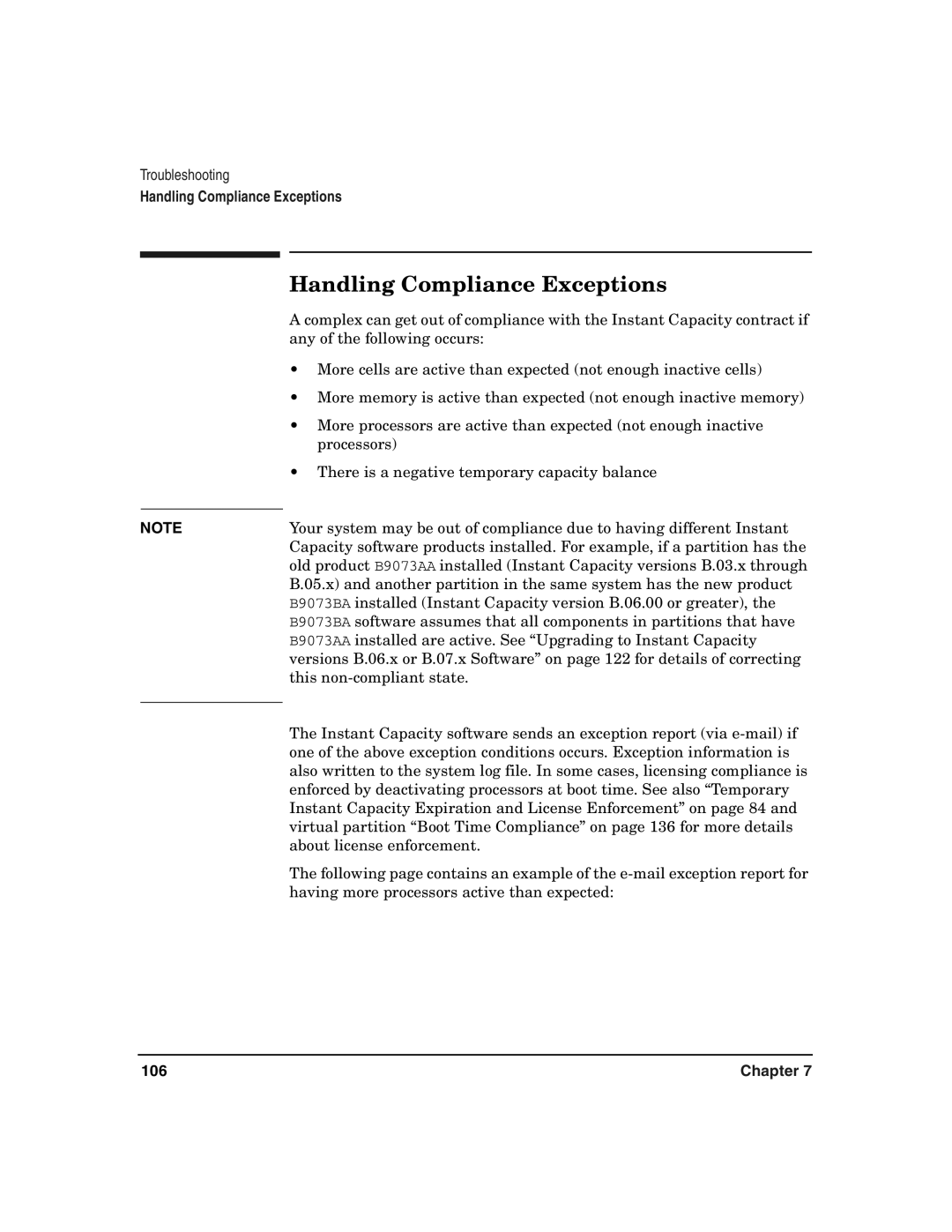 HP UX 11i v2 manual Handling Compliance Exceptions, 106 