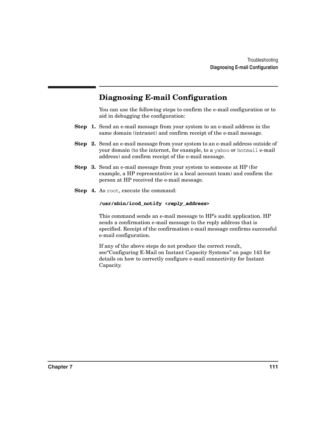 HP UX 11i v2 manual Diagnosing E-mail Configuration 
