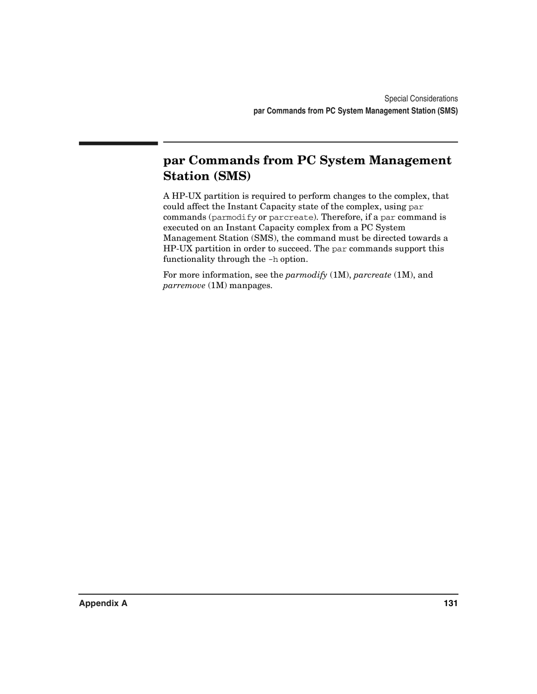 HP UX 11i v2 manual Par Commands from PC System Management Station SMS 