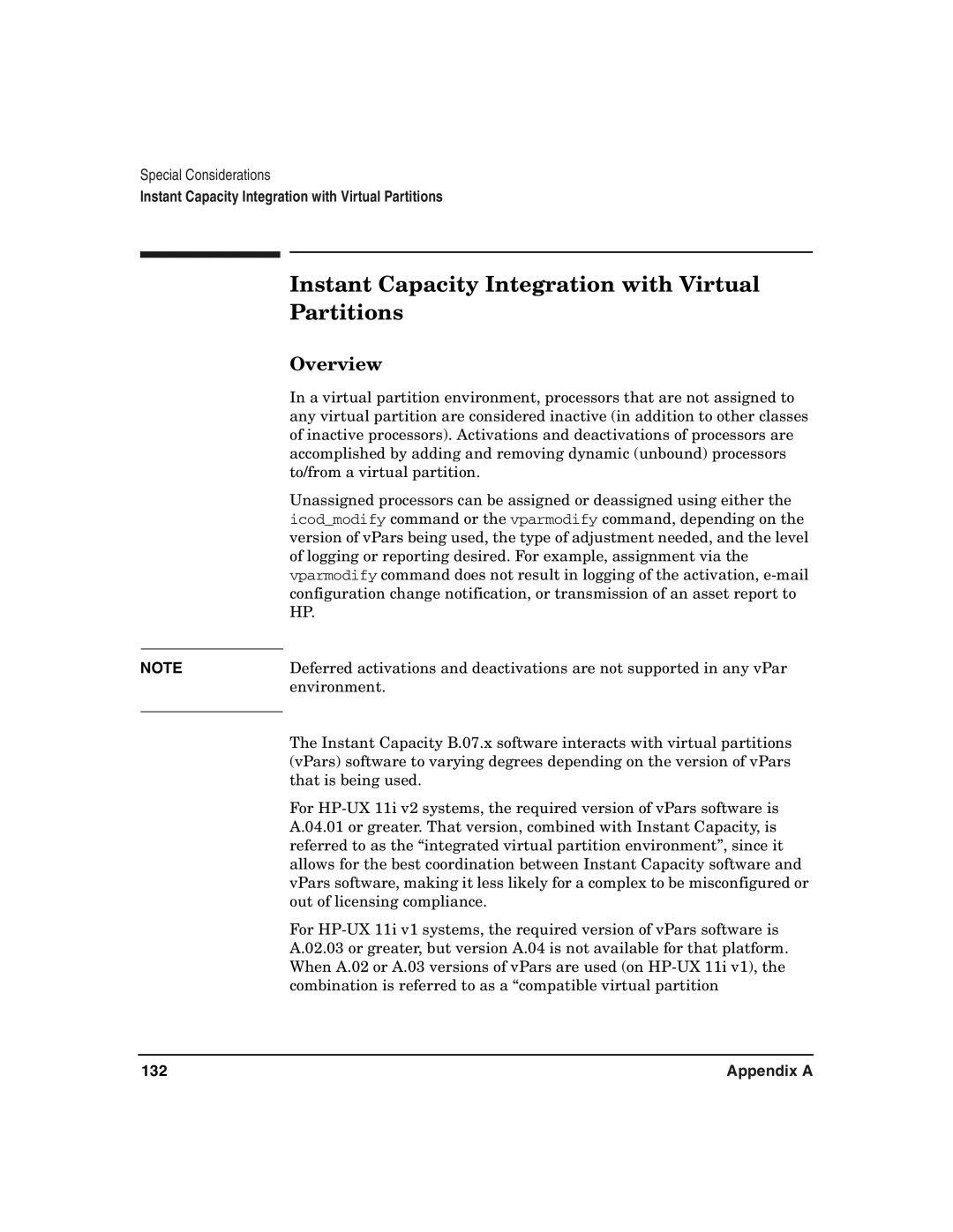 HP UX 11i v2 manual Instant Capacity Integration with Virtual Partitions, 132 