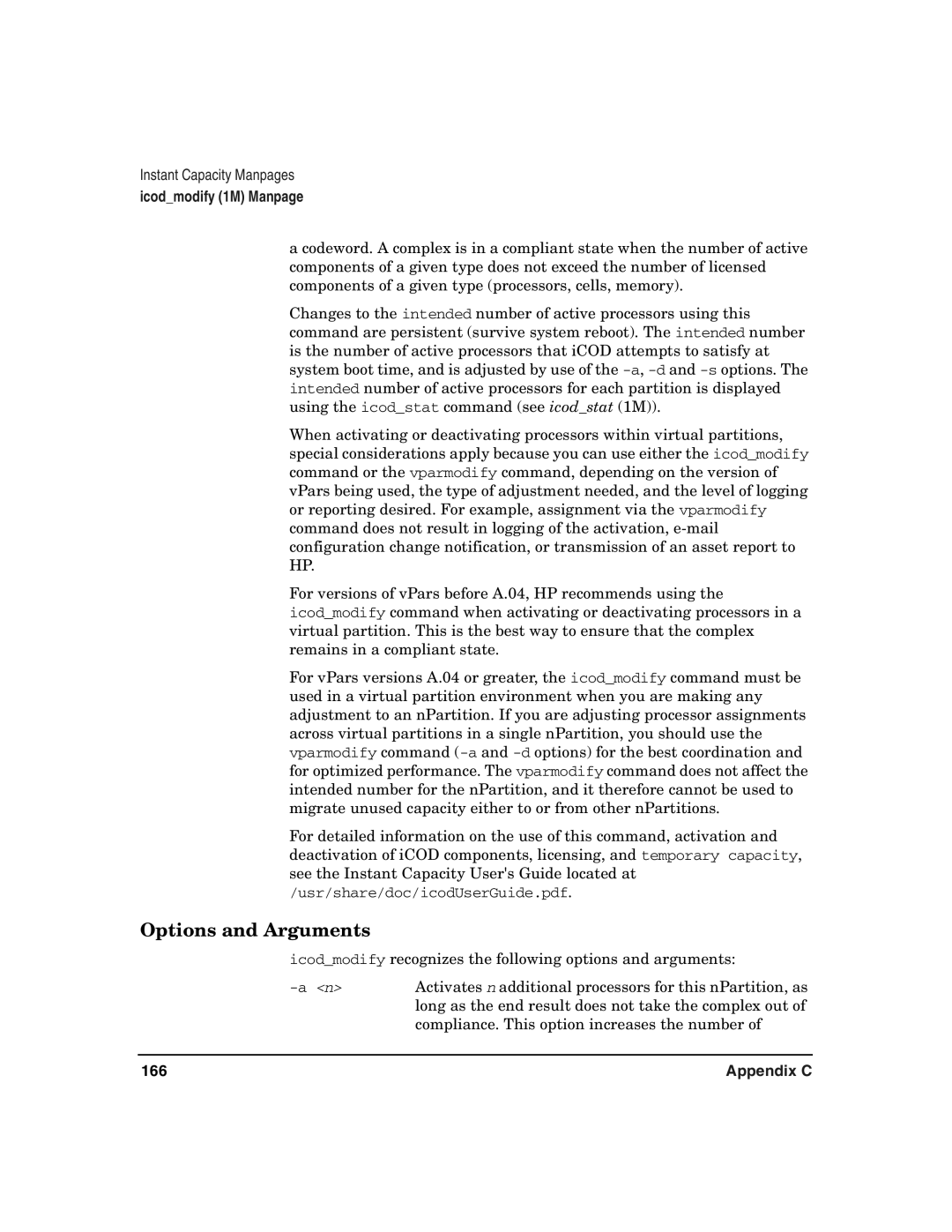 HP UX 11i v2 manual Options and Arguments, 166 