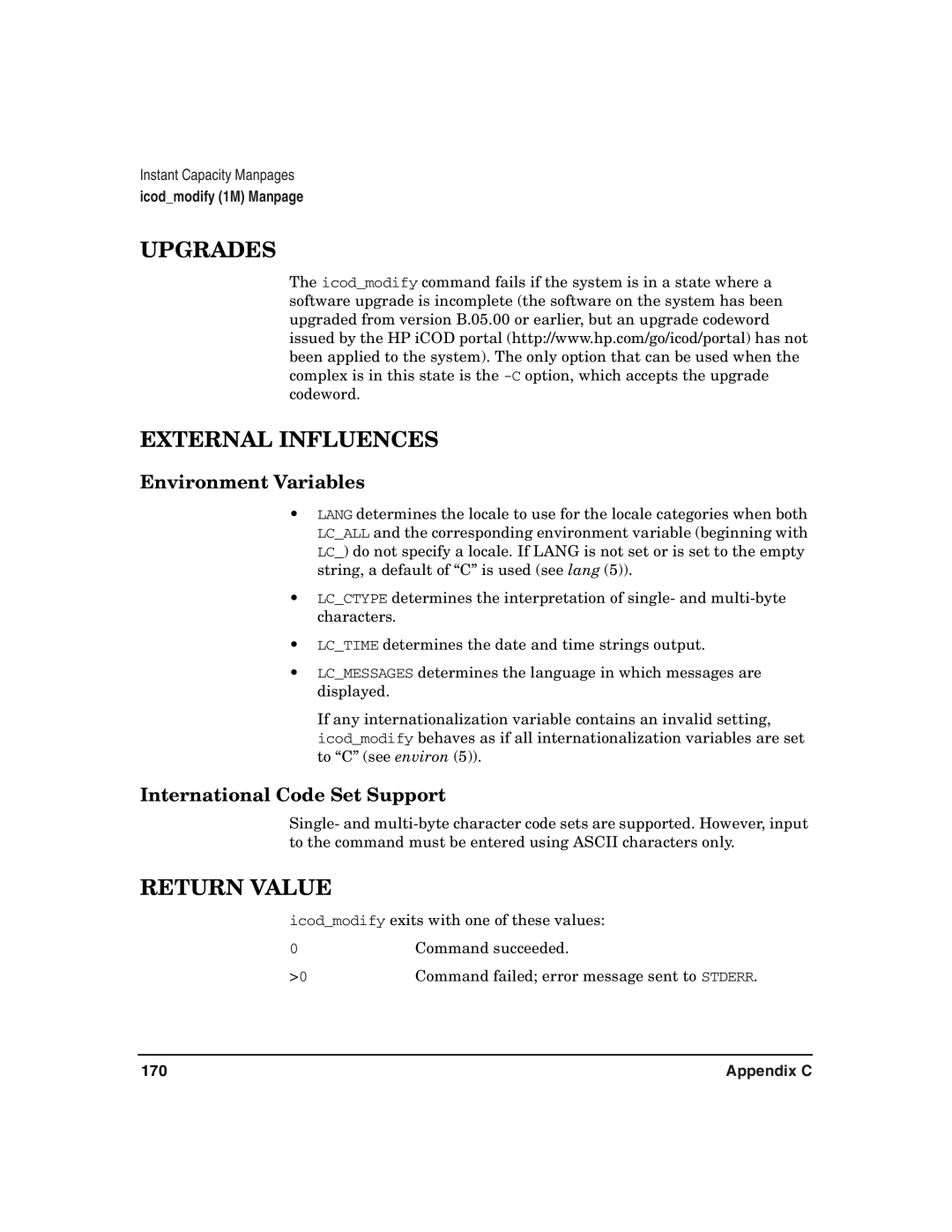 HP UX 11i v2 manual Environment Variables, International Code Set Support, 170 