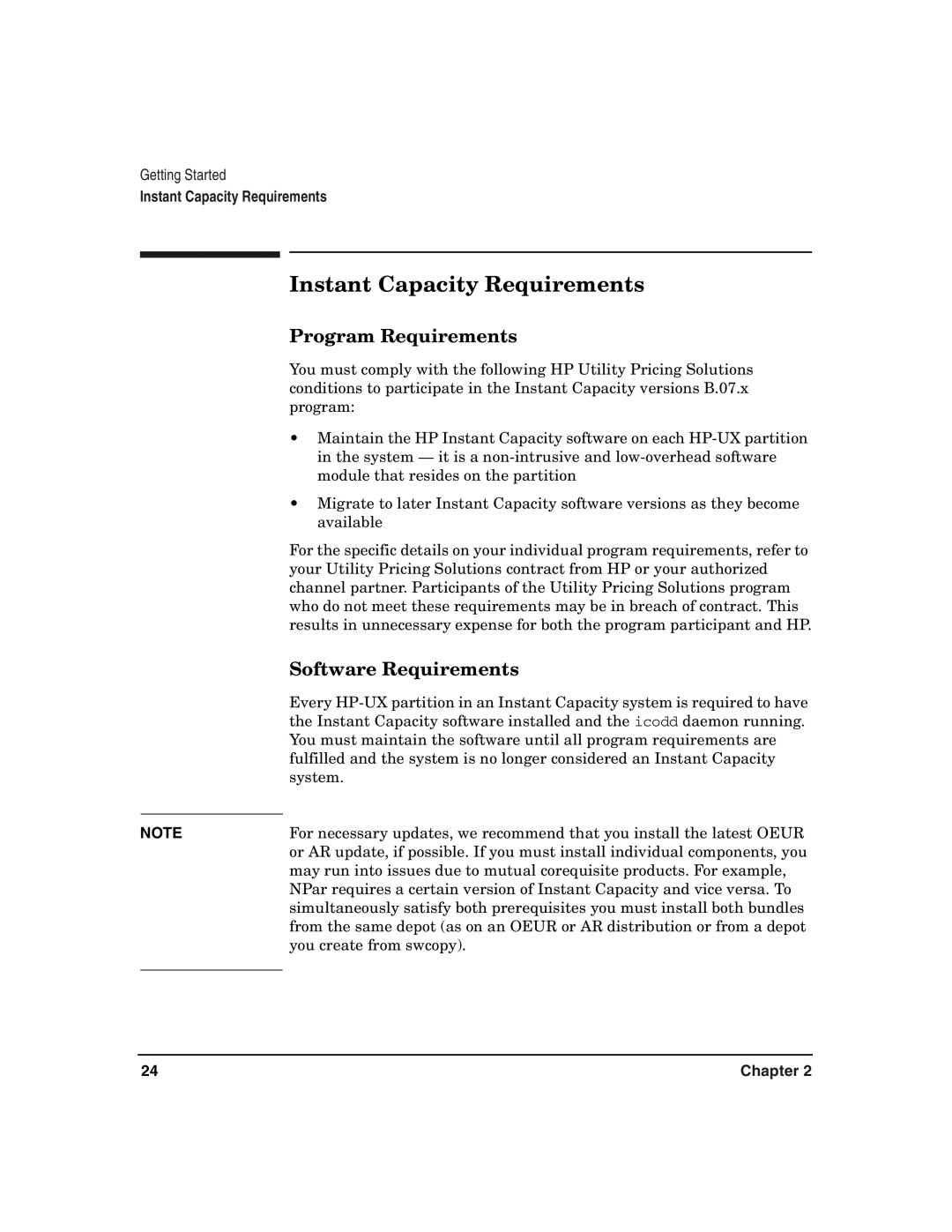 HP UX 11i v2 manual Instant Capacity Requirements, Program Requirements, Software Requirements 