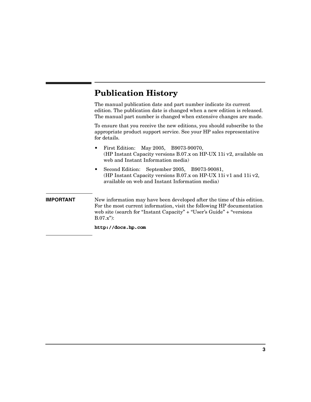 HP UX 11i v2 manual Publication History, Http//docs.hp.com 