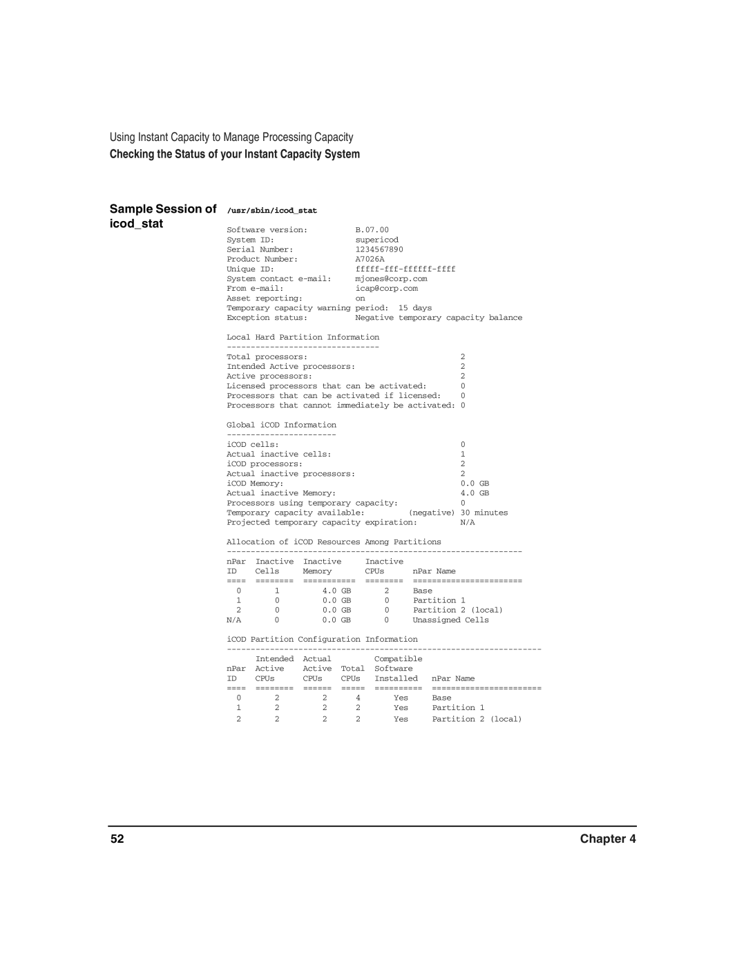 HP UX 11i v2 manual Sample Session of icodstat, Usr/sbin/icodstat 