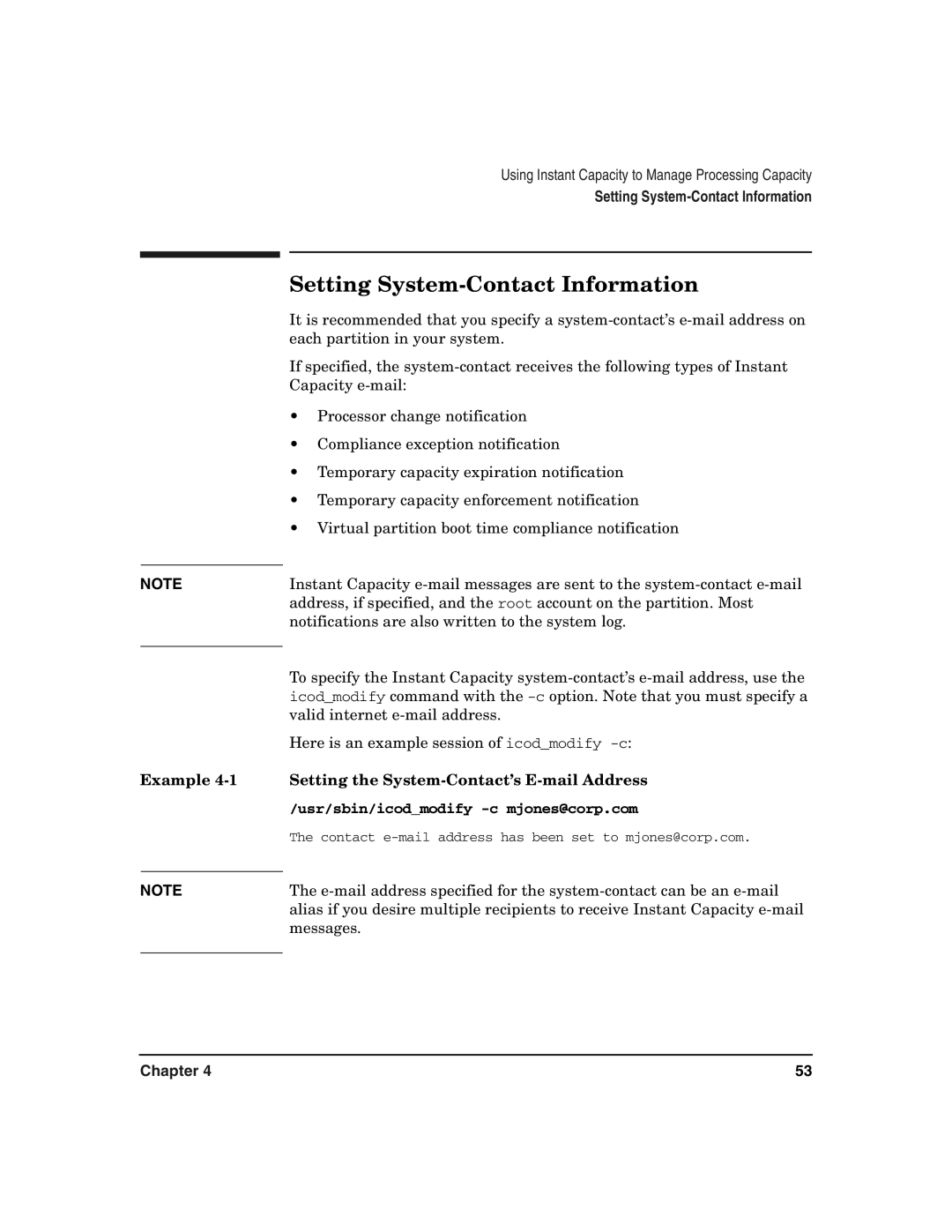 HP UX 11i v2 manual Setting System-Contact Information, Example, Setting the System-Contact’s E-mail Address 