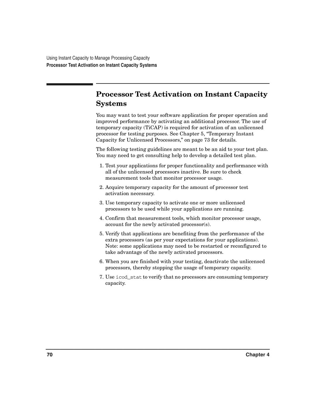 HP UX 11i v2 manual Processor Test Activation on Instant Capacity Systems 