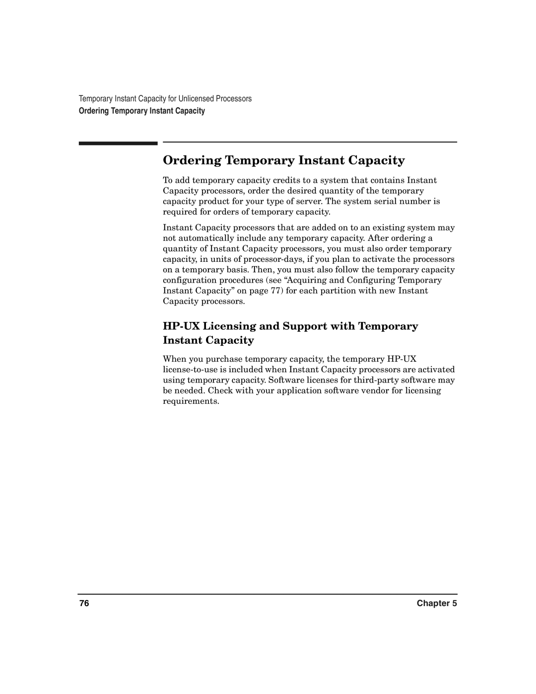 HP UX 11i v2 manual Ordering Temporary Instant Capacity, HP-UX Licensing and Support with Temporary Instant Capacity 