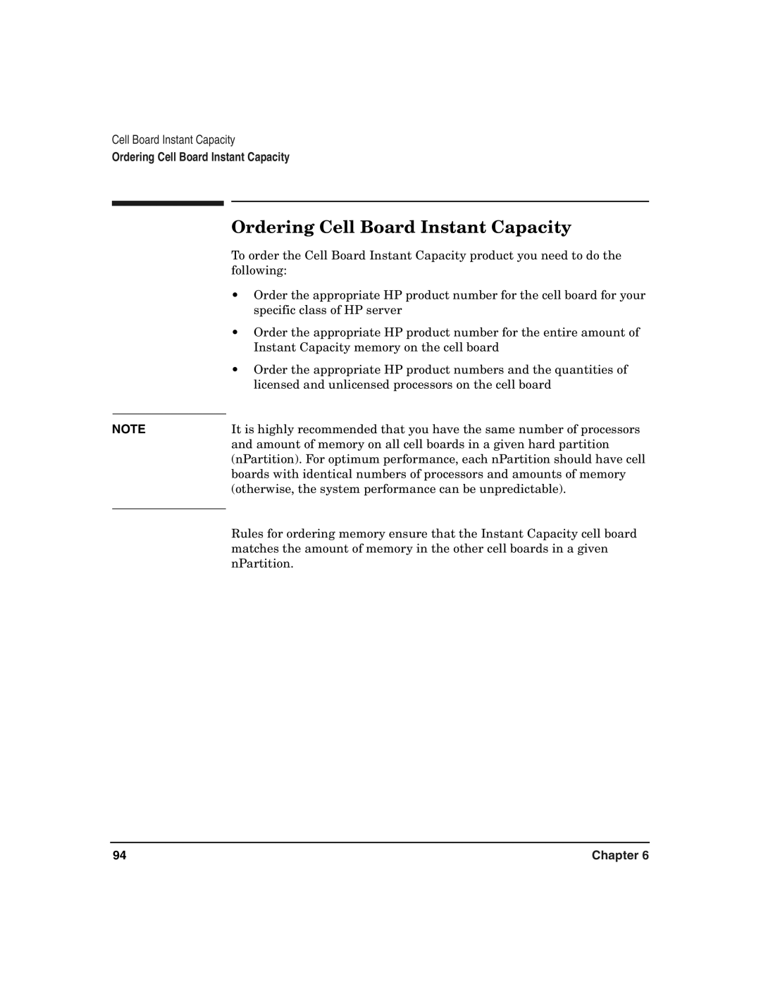 HP UX 11i v2 manual Ordering Cell Board Instant Capacity 