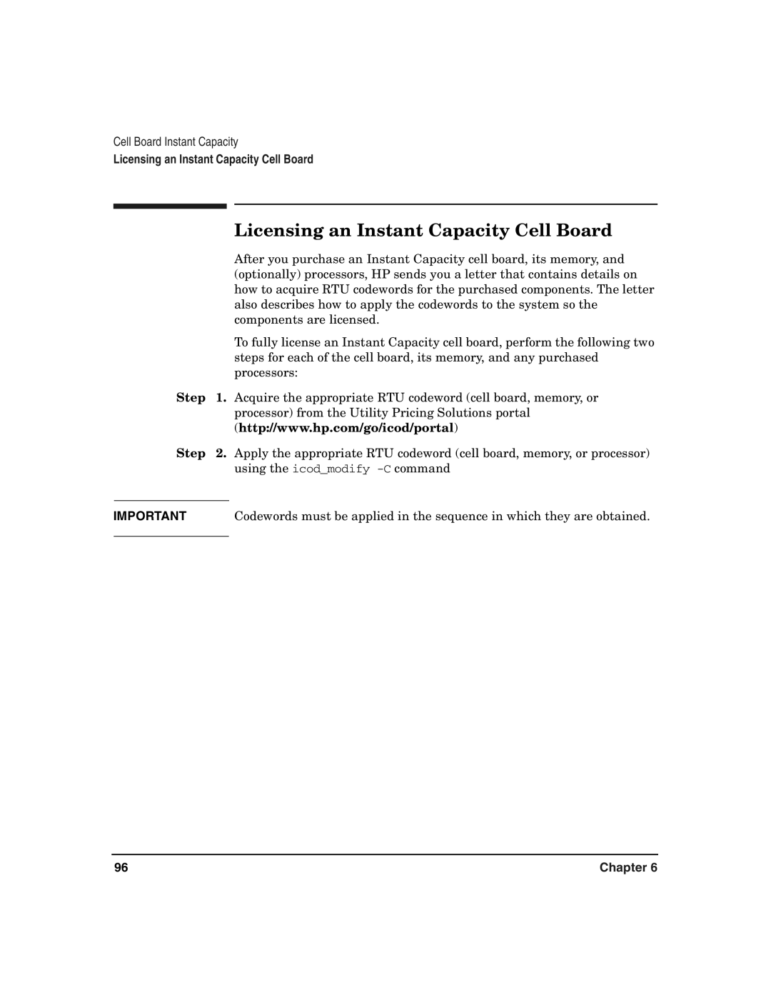 HP UX 11i v2 manual Licensing an Instant Capacity Cell Board, Step 