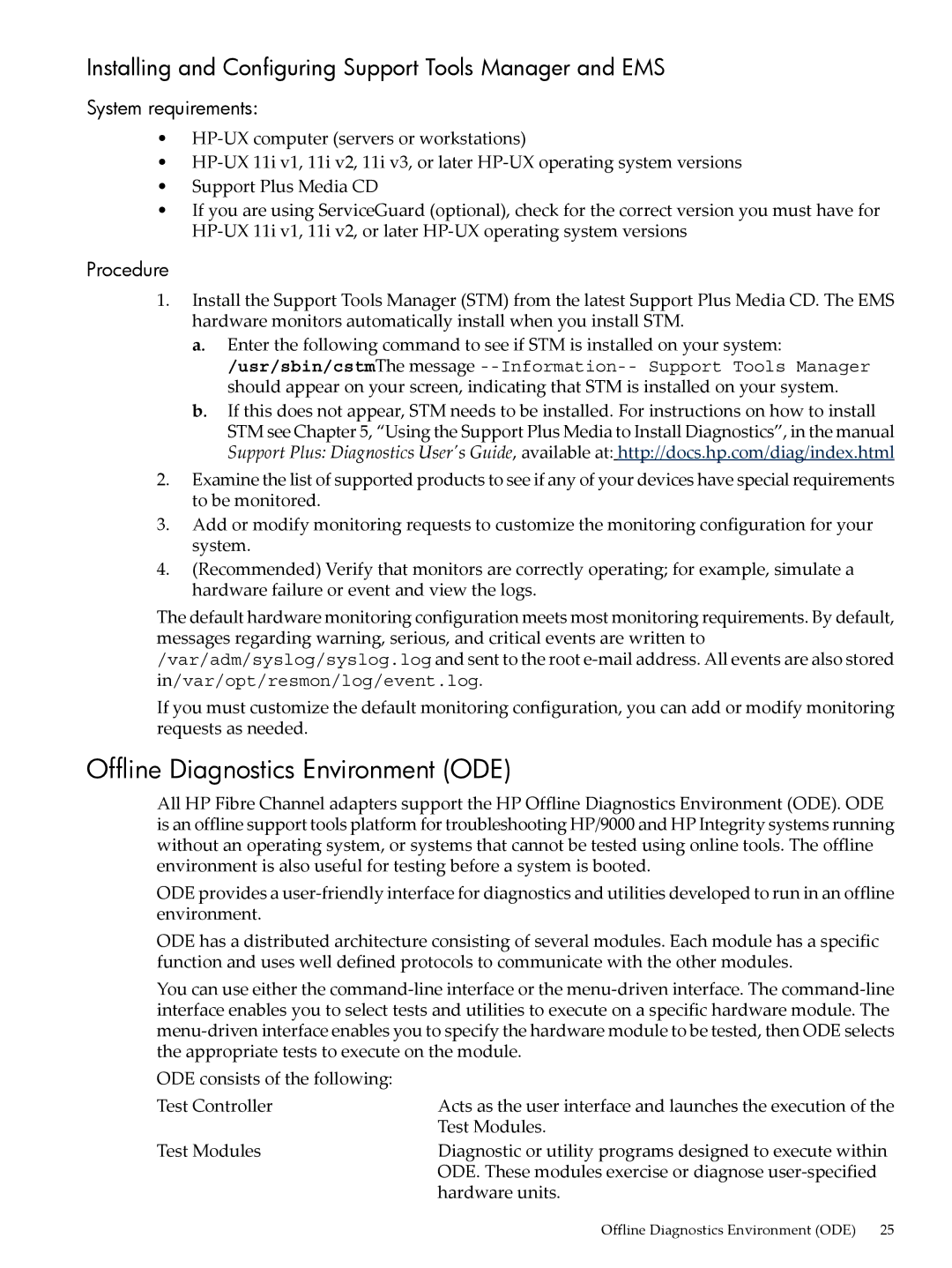 HP UX 11i v3 manual Offline Diagnostics Environment ODE, Installing and Configuring Support Tools Manager and EMS 