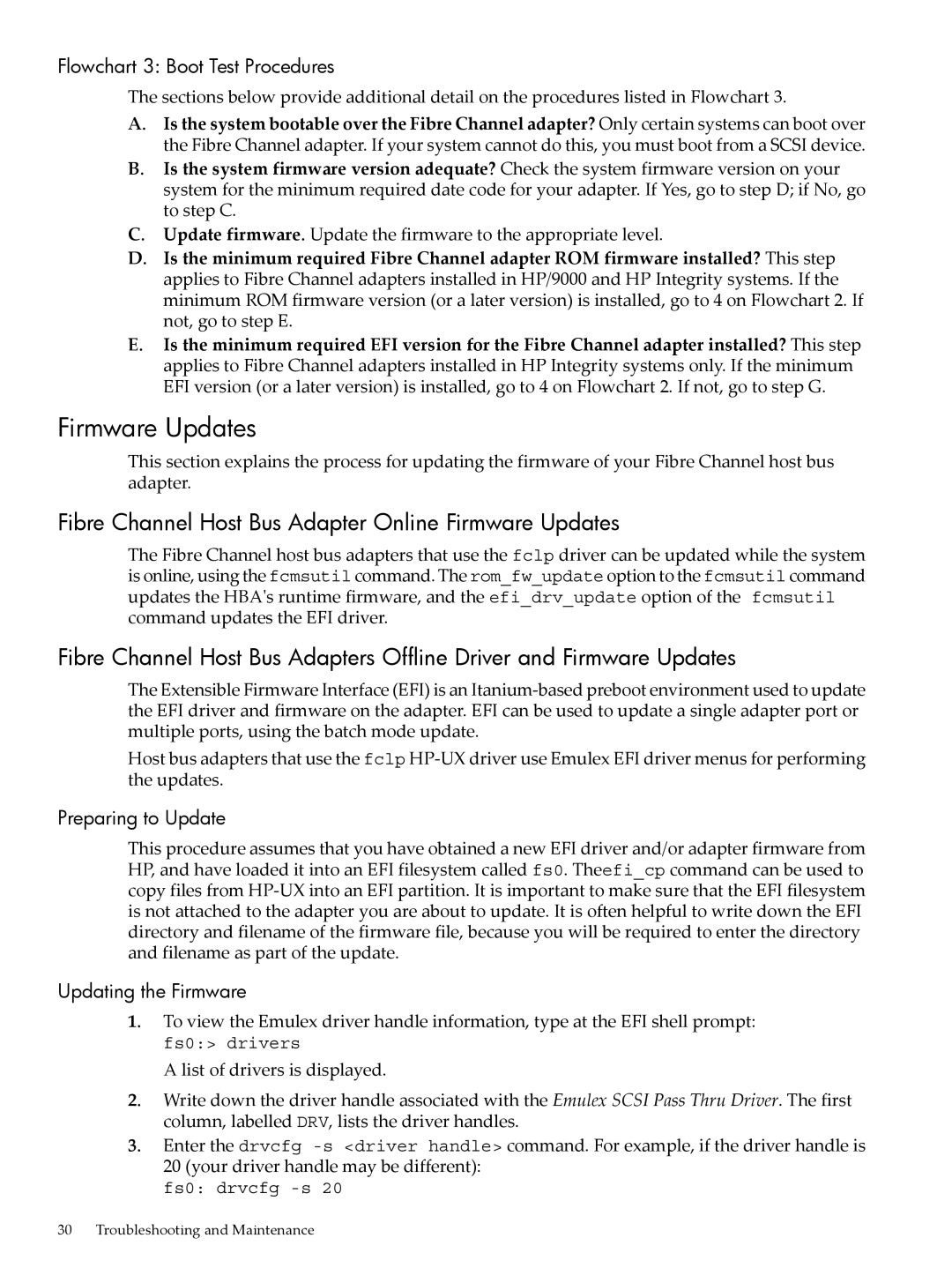 HP UX 11i v3 manual Fibre Channel Host Bus Adapter Online Firmware Updates 