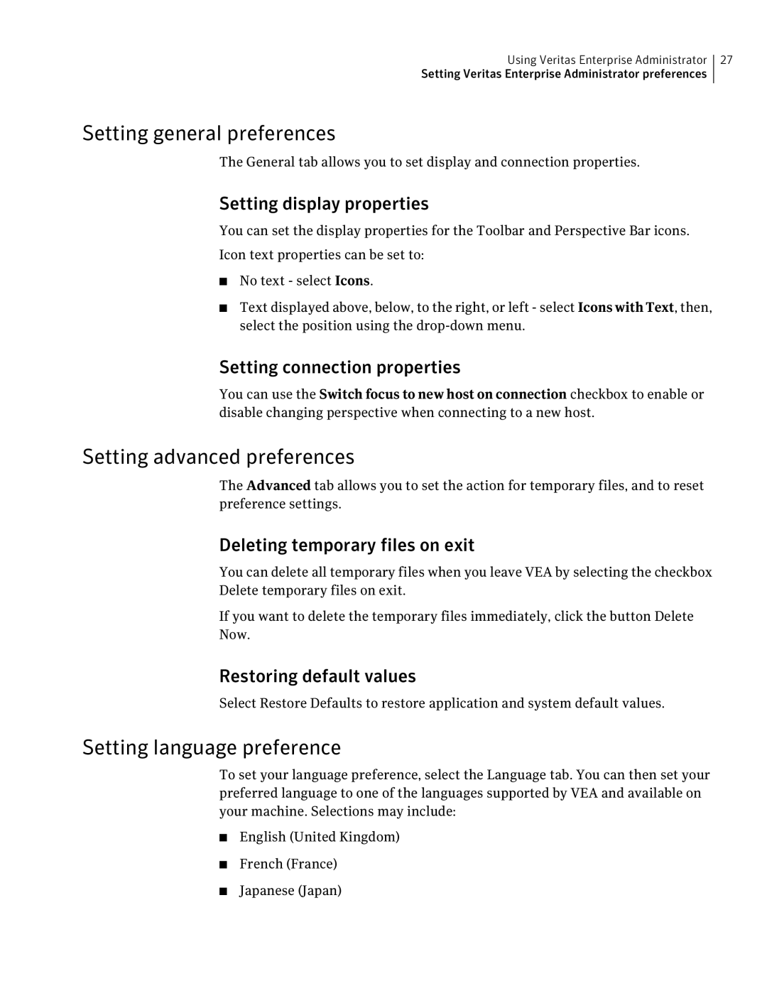 HP UX 11i Volume Management (LVM/VxVM) Software manual Setting general preferences, Setting advanced preferences 