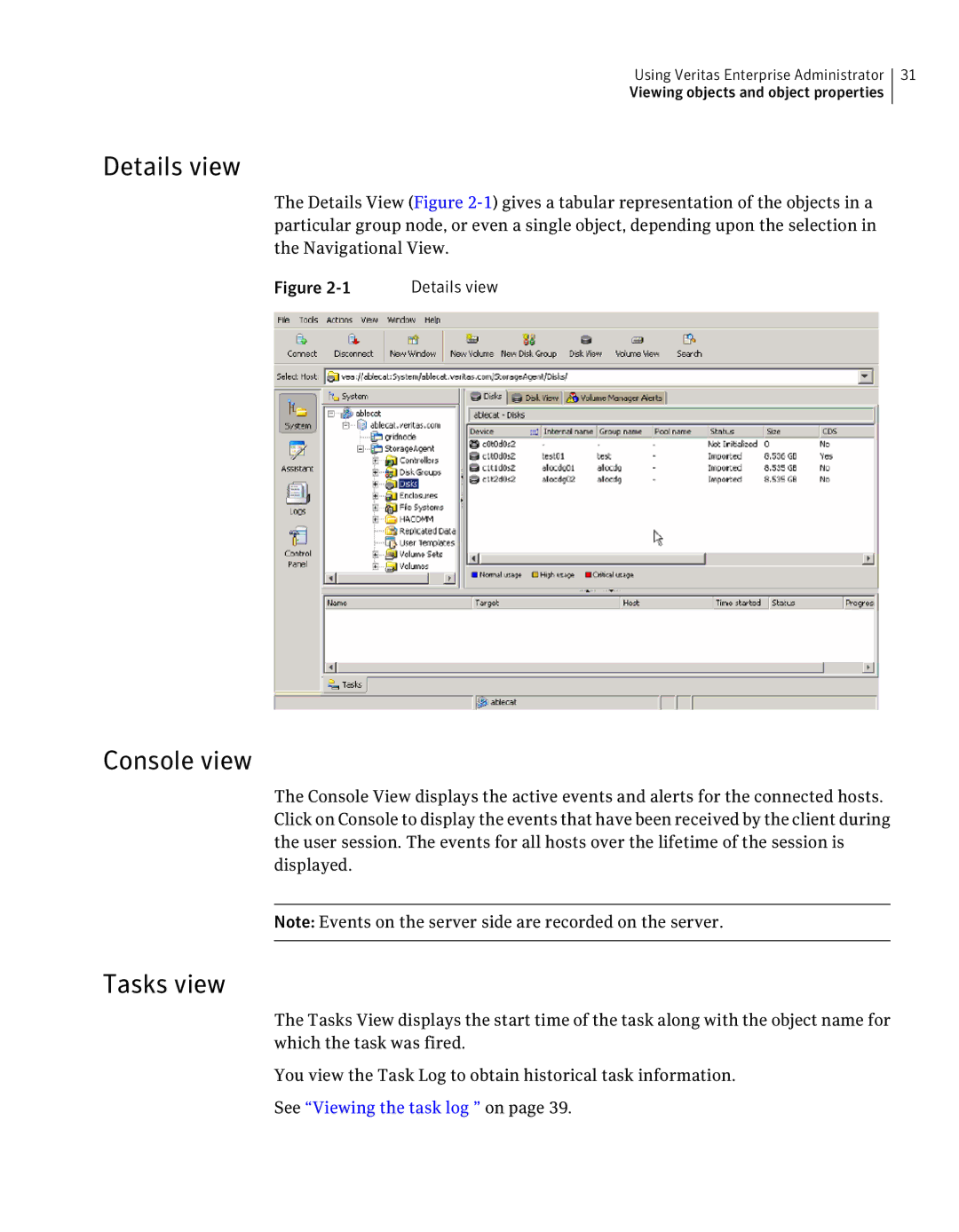 HP UX 11i Volume Management (LVM/VxVM) Software manual Details view, Console view, Tasks view 