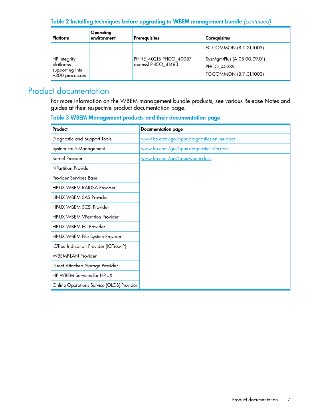 HP UX 11i WBEM Software manual Product documentation, Wbem Management products and their documentation 