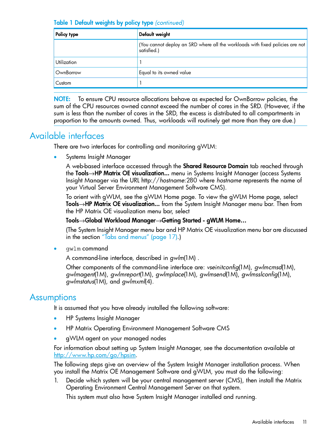 HP UX 11i Workload Management (gWLM/WLM) Software manual Available interfaces, Assumptions 