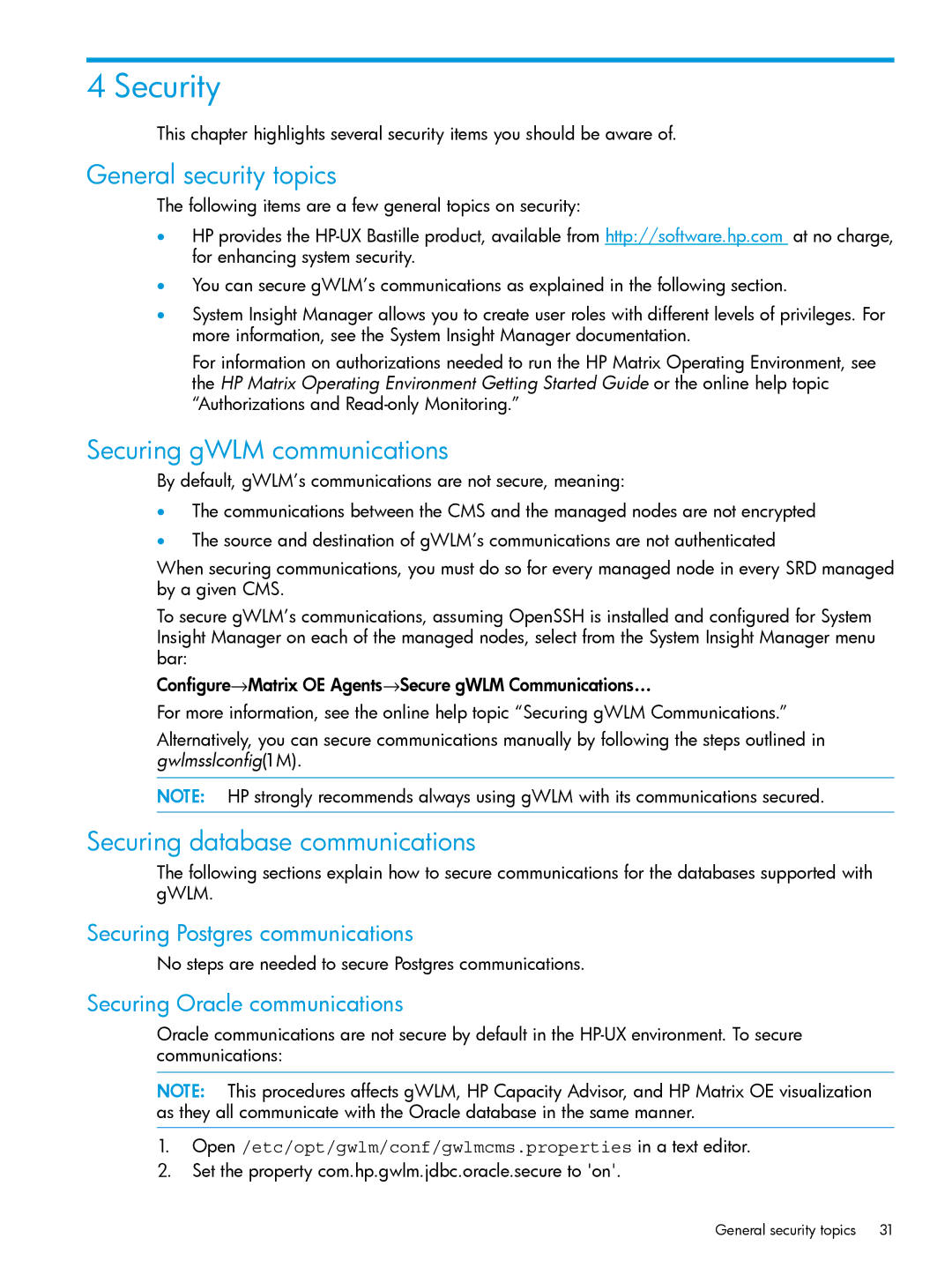 HP UX 11i Workload Management (gWLM/WLM) Software manual Security, General security topics, Securing gWLM communications 