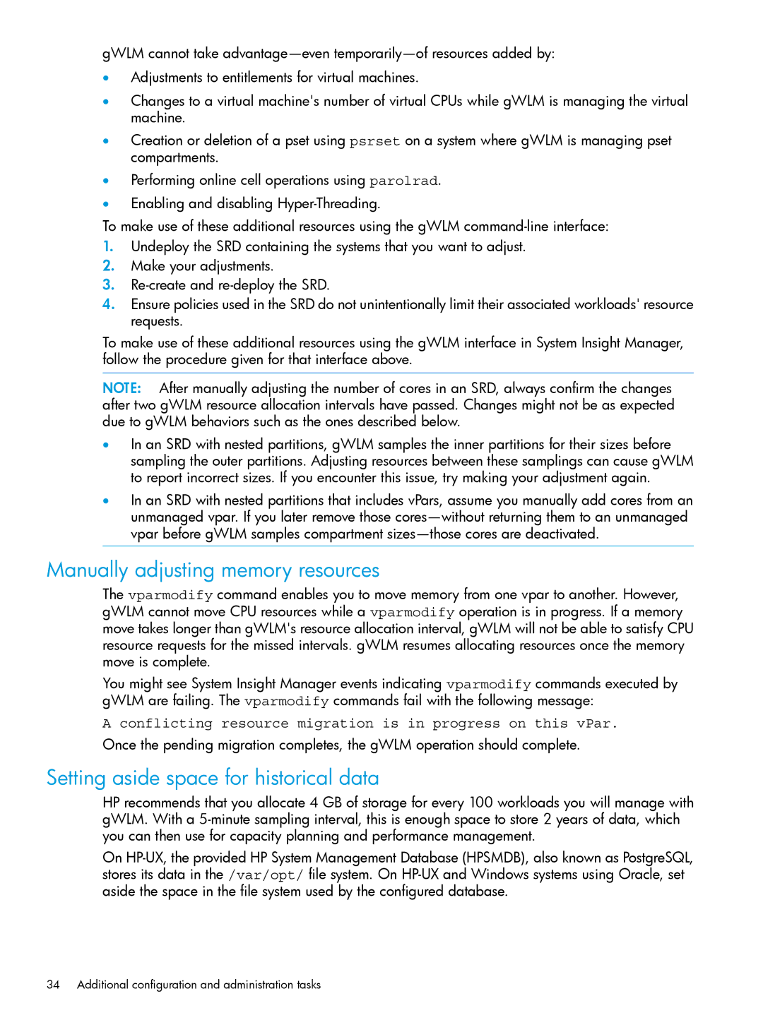 HP UX 11i Workload Management (gWLM/WLM) Software manual Manually adjusting memory resources 