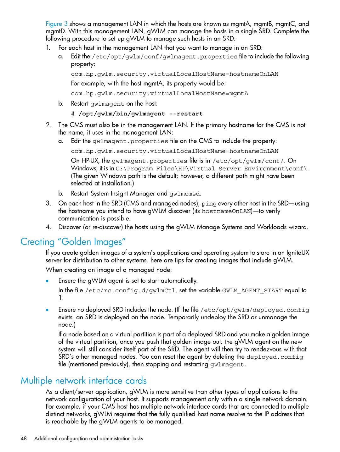 HP UX 11i Workload Management (gWLM/WLM) Software manual Creating Golden Images, Multiple network interface cards 