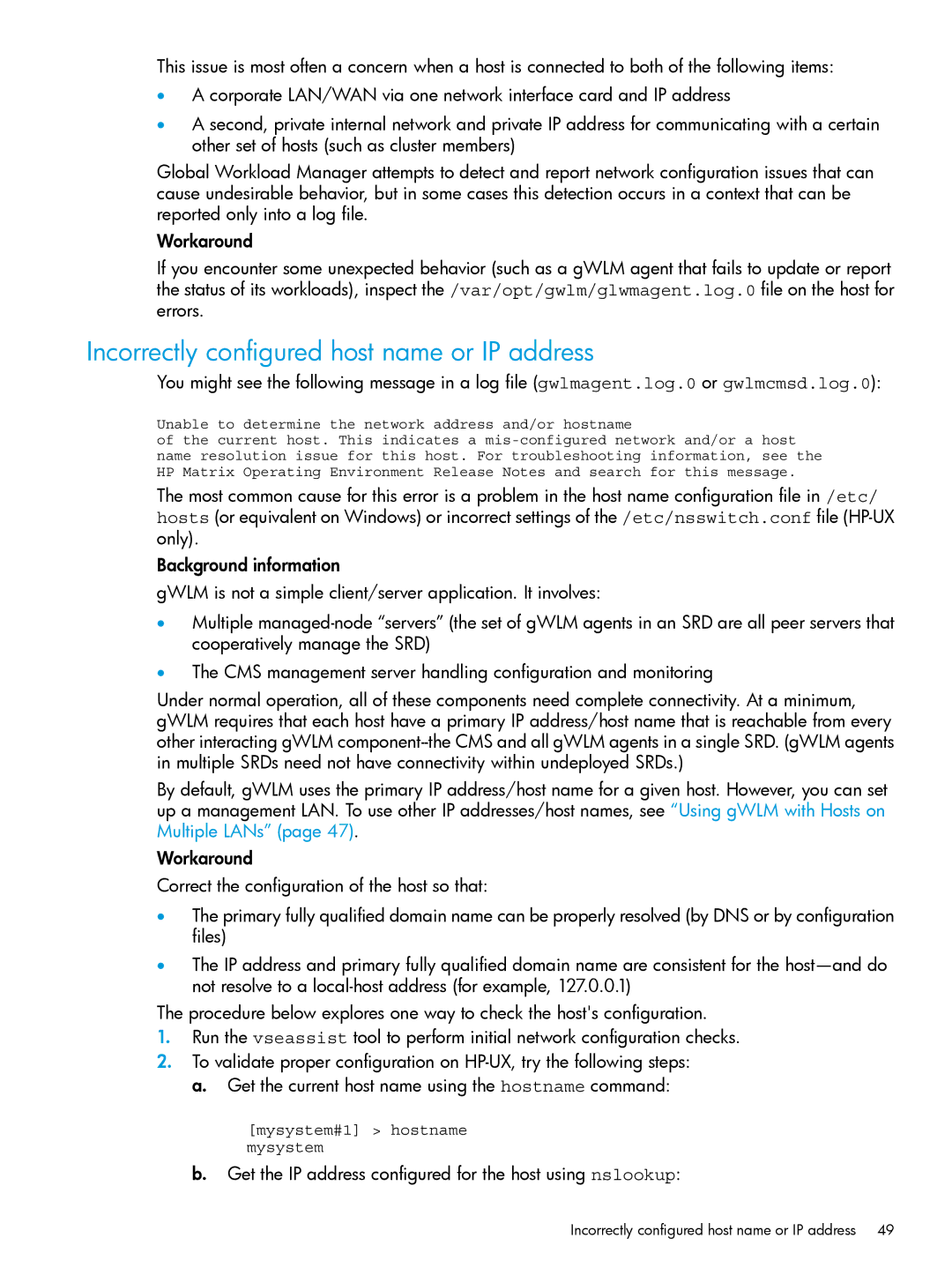 HP UX 11i Workload Management (gWLM/WLM) Software manual Incorrectly configured host name or IP address 