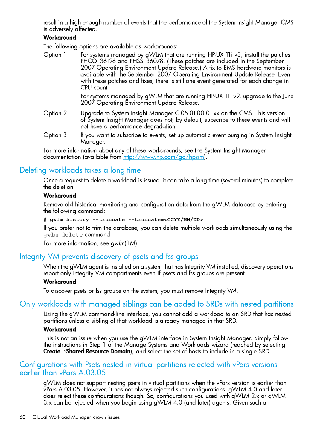 HP UX 11i Workload Management (gWLM/WLM) Software manual Deleting workloads takes a long time 