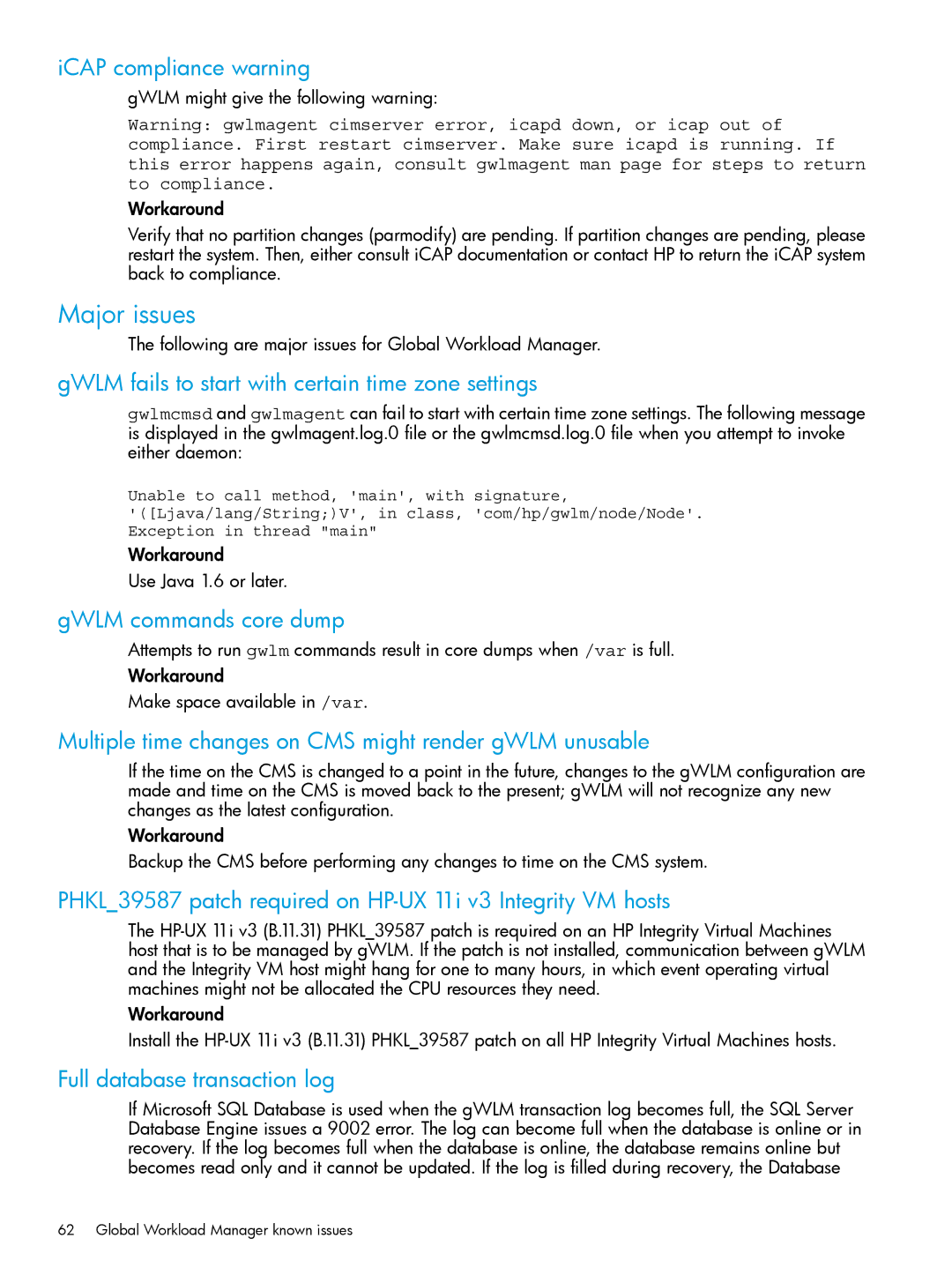 HP UX 11i Workload Management (gWLM/WLM) Software manual Major issues 