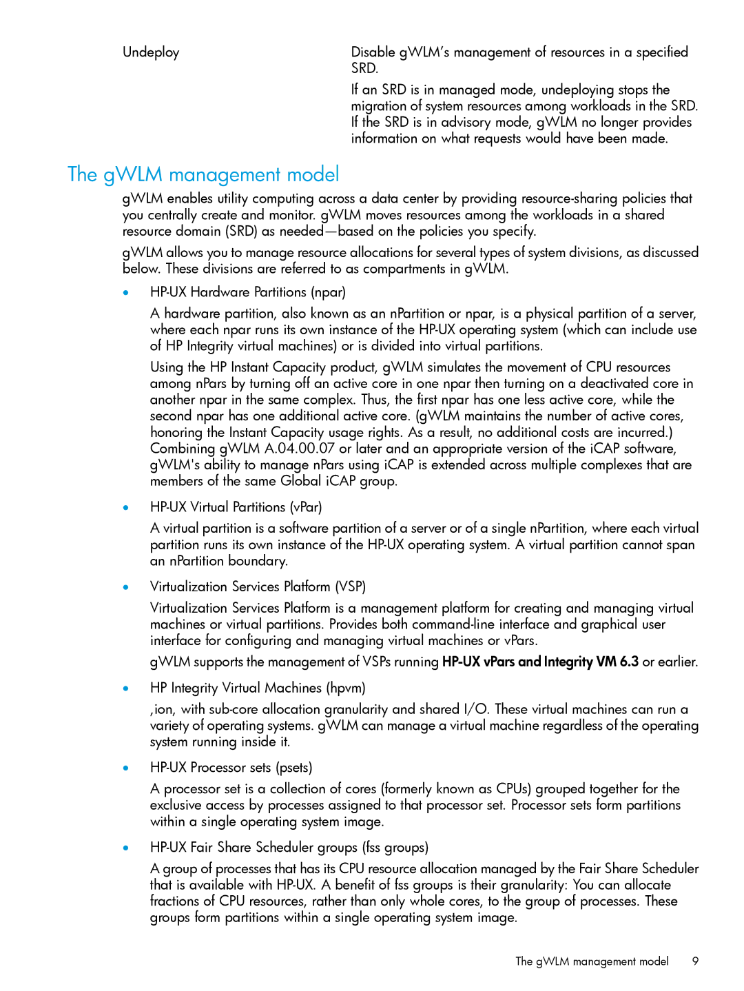 HP UX 11i Workload Management (gWLM/WLM) Software manual GWLM management model, Srd 