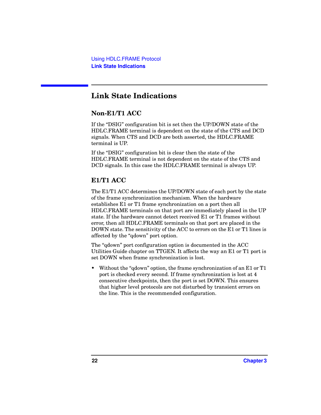 HP UX 11.x Operating Systems manual Link State Indications, Non-E1/T1 ACC 