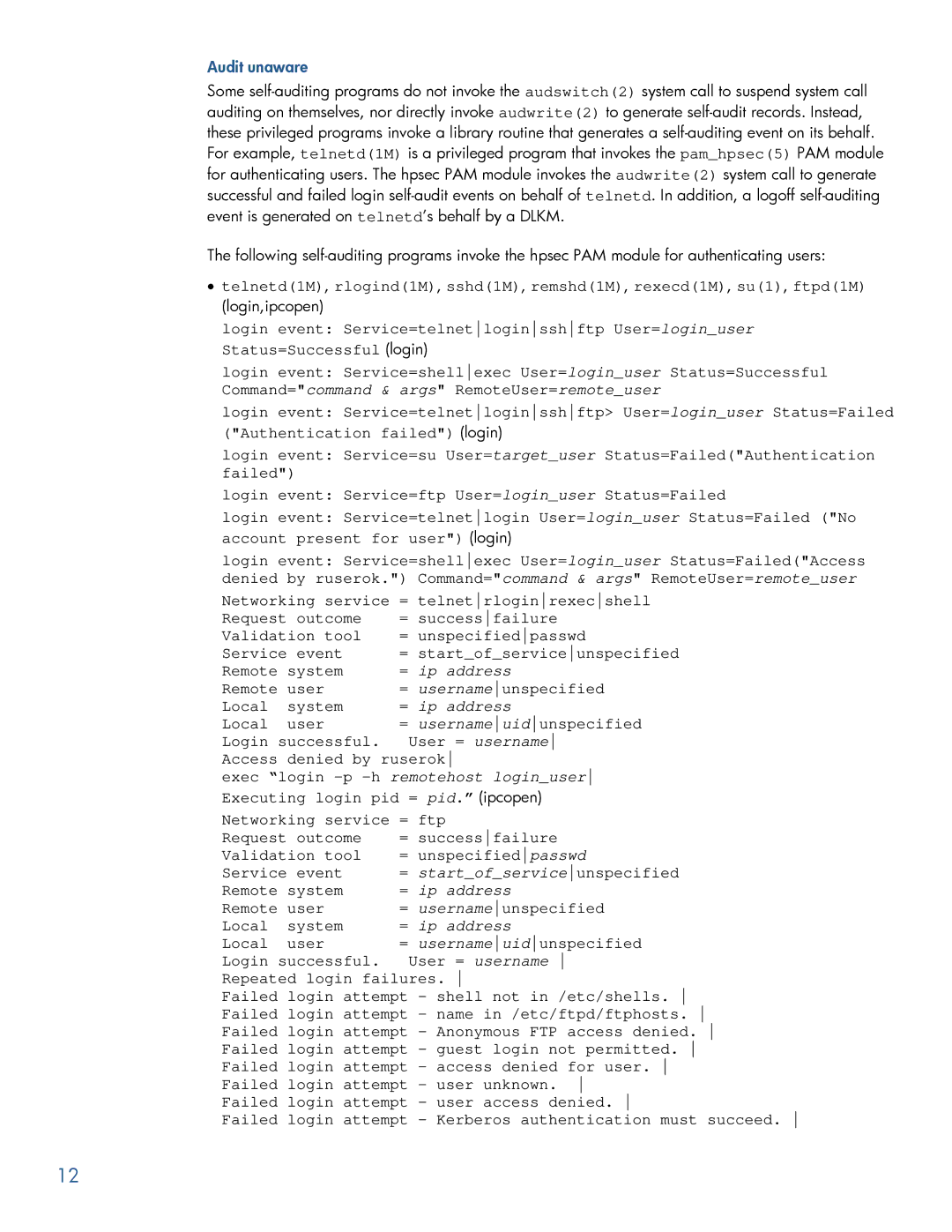 HP UX Auditing System Extensions Audit unaware, Remote user Usernameunspecified Local System, Networking service = ftp 