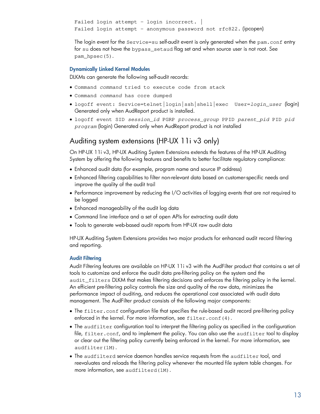 HP UX Auditing System Extensions manual Auditing system extensions HP-UX 11i v3 only, Dynamically Linked Kernel Modules 