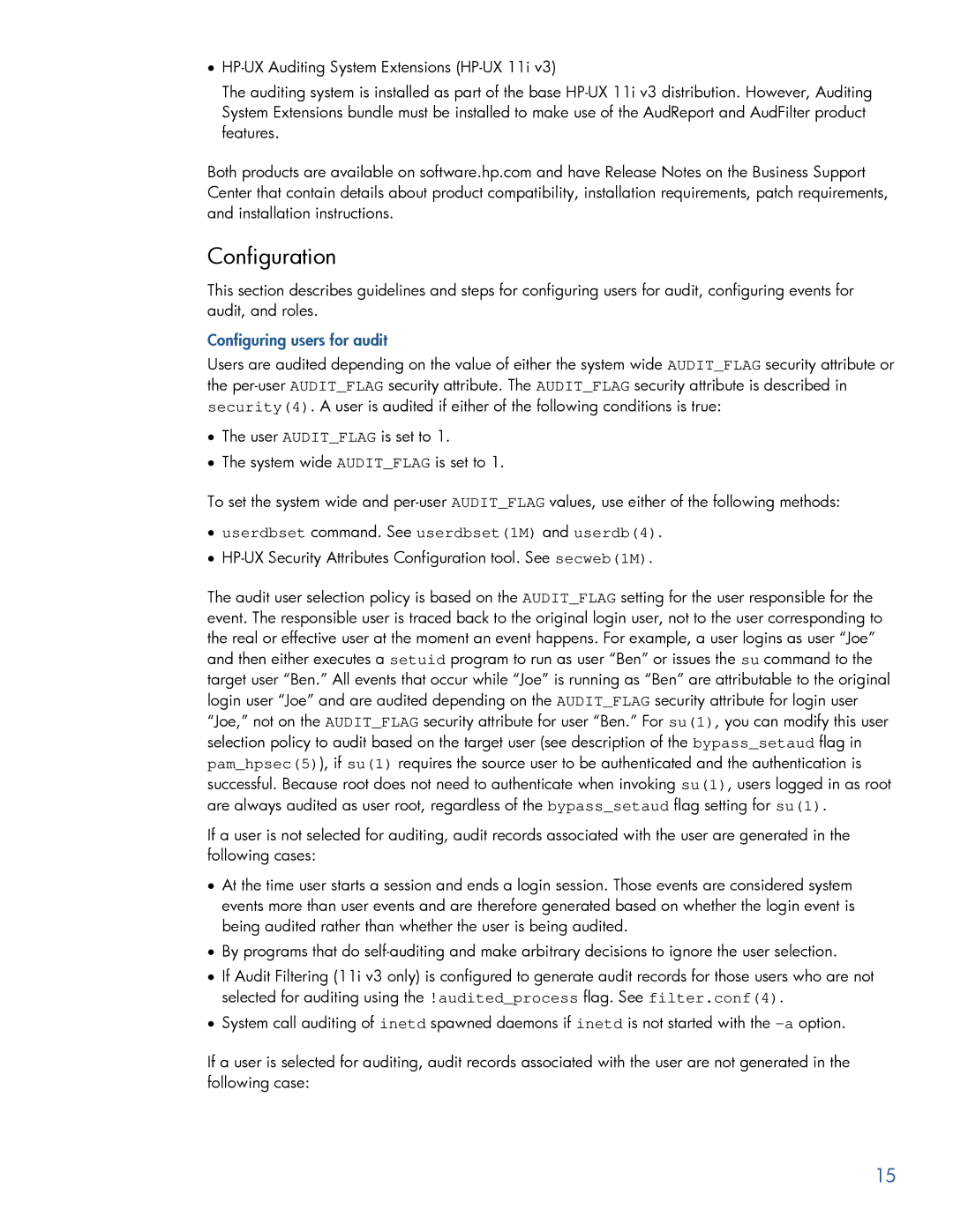 HP UX Auditing System Extensions manual Configuration, Configuring users for audit 