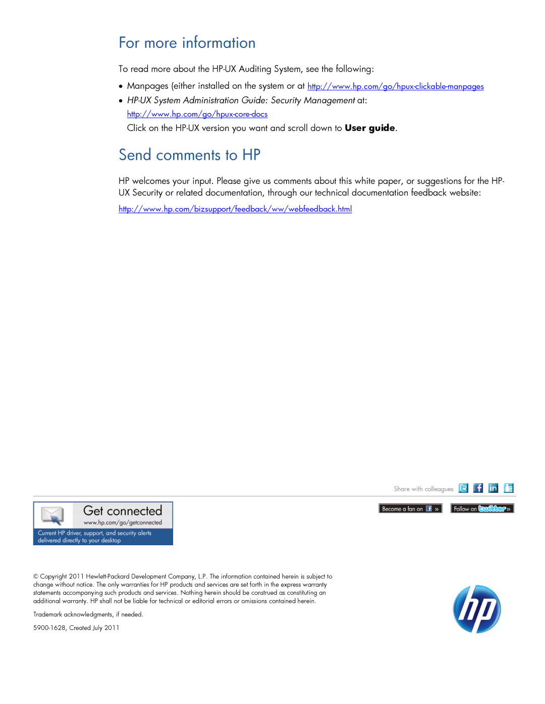 HP UX Auditing System Extensions manual For more information, Send comments to HP 