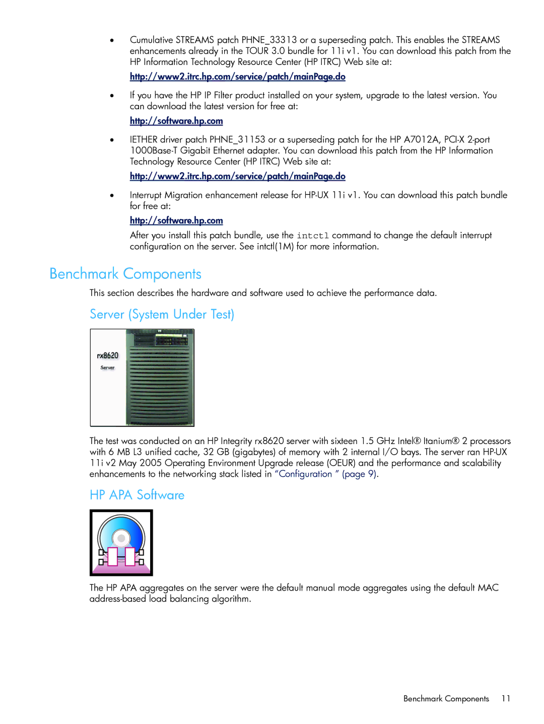 HP UX Auto Port Aggregation (APA) Software manual Benchmark Components, Server System Under Test, HP APA Software 