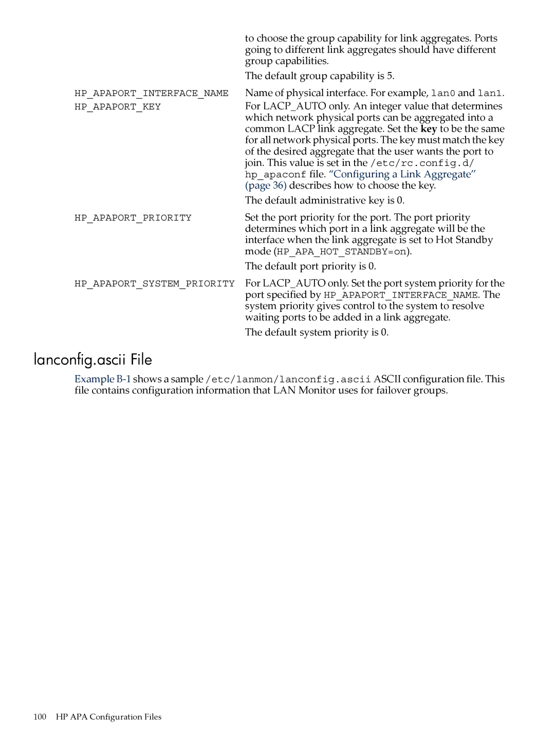 HP UX Auto Port Aggregation (APA) Software manual Lanconfig.ascii File 