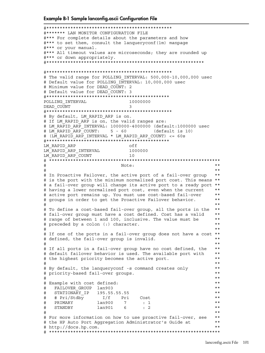 HP UX Auto Port Aggregation (APA) Software manual Example B-1 Sample lanconfig.ascii Configuration File 