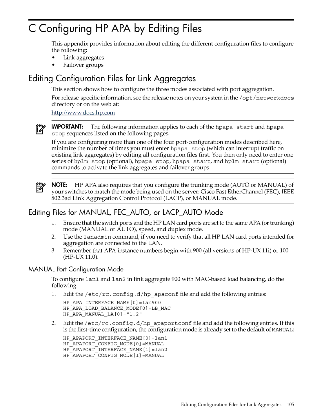 HP UX Auto Port Aggregation (APA) Software manual Configuring HP APA by Editing Files 