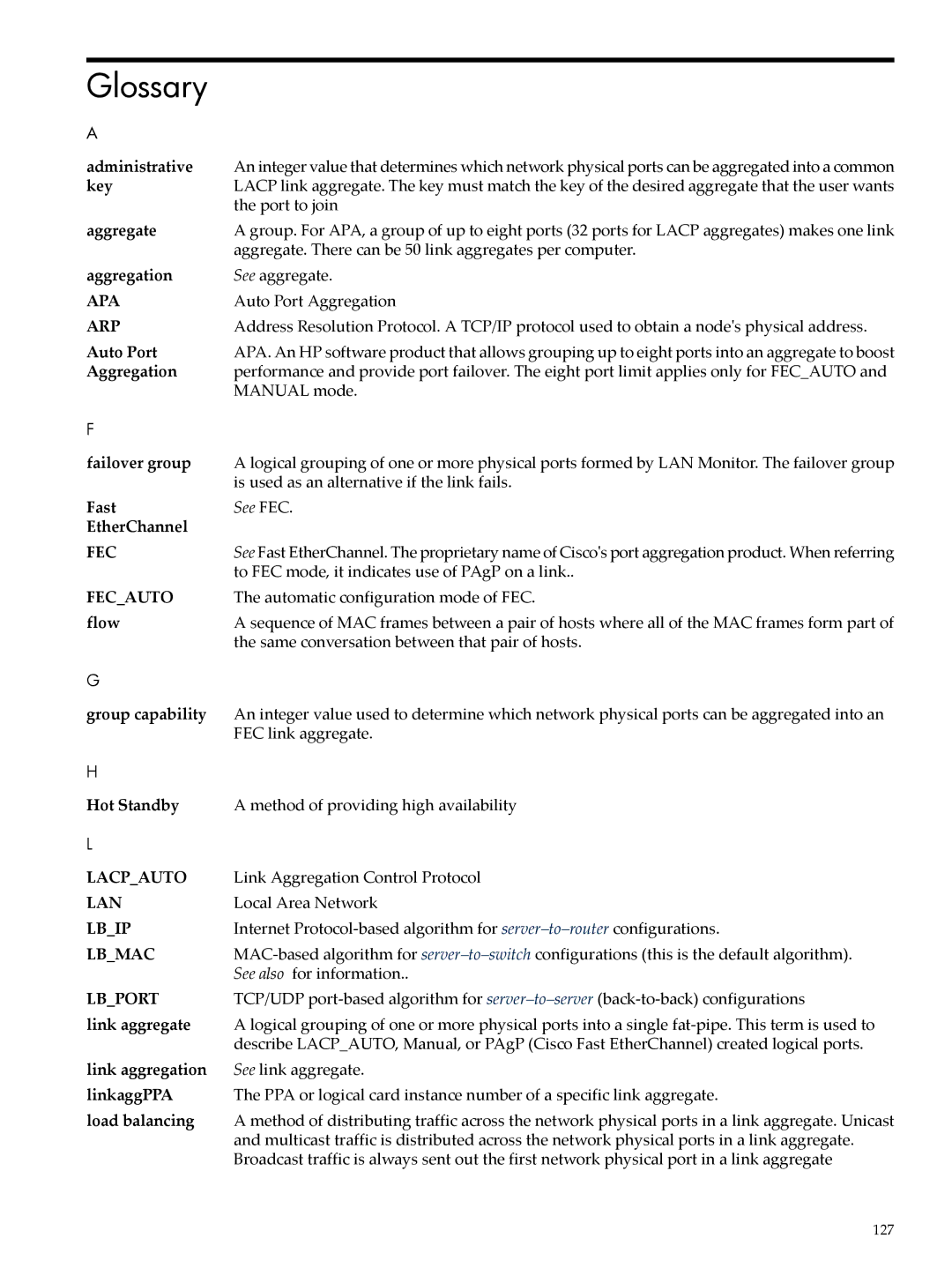 HP UX Auto Port Aggregation (APA) Software manual Glossary, Administrative 